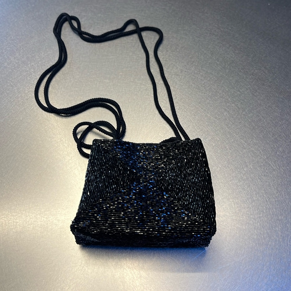 VINTAGE HAND BEADED BAG, Black, LIKE NEW CONDITION
